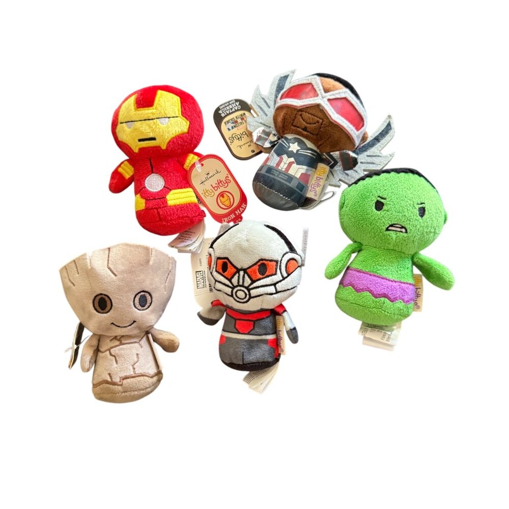 Marvel Hallmark Itty Bittys Plush Set Of 5: Iron Man Falcon Hulk Groot & Ant-Man